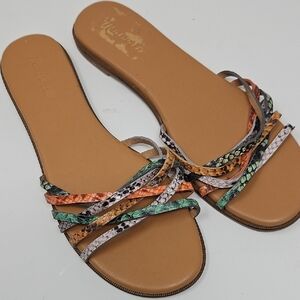 Madewell Leather Multi Color Snake Print Strappy Sandals Womans 8.5